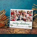 Plaque Photo Calligraphie verte moderne 5 Photo Famille Noël<br><div class="desc">Script de calligraphie moderne 5 Photo Famille Collage photo Joyeux Noël 8x10 Plaque photo avec aquarelle Noël Fruits de Noël - Script vert</div>