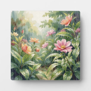 Plaque Photo Camélias de jardin pluvieux aquarelle