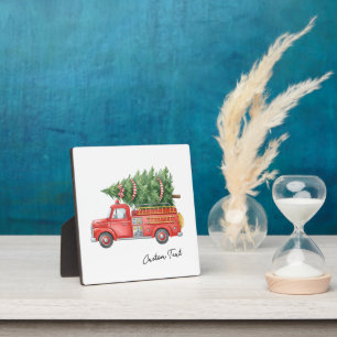 Plaque Photo Camion de pompiers à l'aquarelle Noël