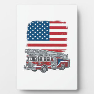 Plaque Photo Camion de pompiers patriotique drapeau américain v