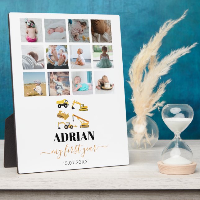 Plaque Photo Camions de construction Baby First Year Photo Coll (Côté)