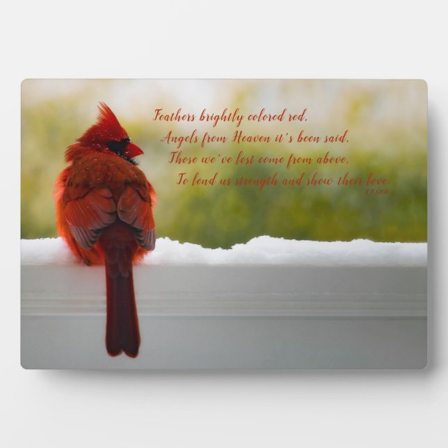 Plaque Photo Cardinal avec Vistior from Heaven poem (Devant)