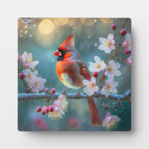 Plaque Photo Cardinal masculin en fleurs de cerisiers au clair 