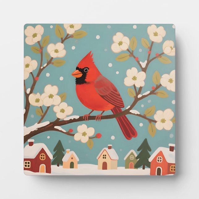 Plaque Photo Cardinal rouge sur branche d'hiver (Devant)