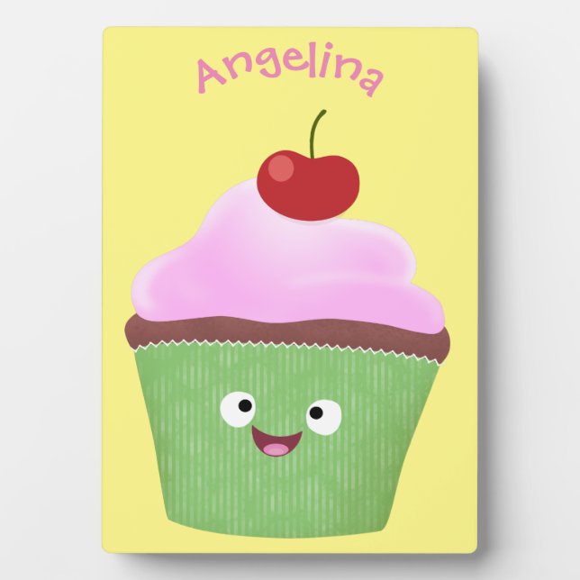 Plaque Photo Caricature de cupcake joyeux (Devant)