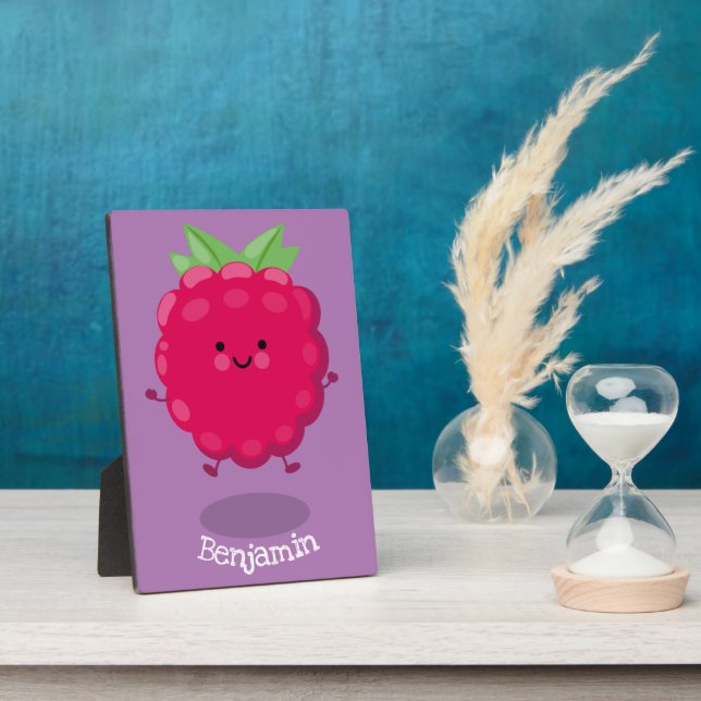 Plaque Photo Caricature de framboise très heureuse (Côté)