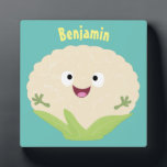Plaque Photo Caricature de légume de chou-fleur joyeux<br><div class="desc">Ce joli chou-fleur est plein de plaisir végétal! Dessiné dans un joyeux style de dessin animé pour les amateurs de légumes !</div>