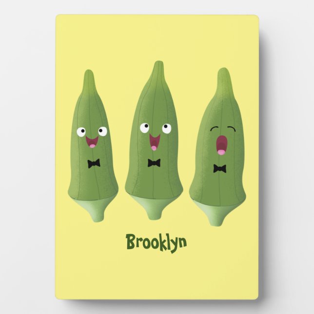 Plaque Photo Caricature de légumes de l'okra chantante mignonne (Devant)