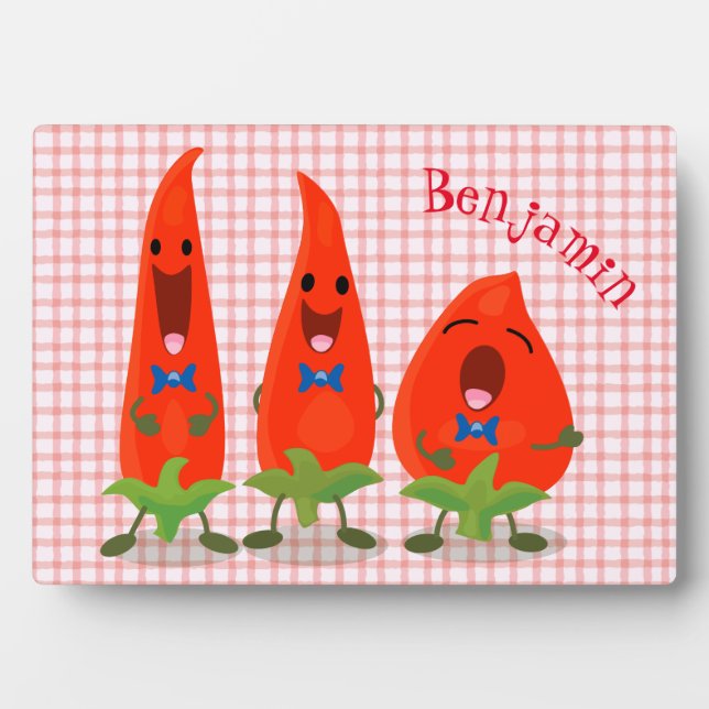 Plaque Photo Caricature de piments chantants mignons (Devant)