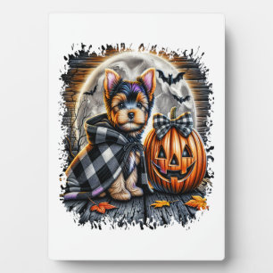 Plaque Photo Carré Halloween Chien Yorkie