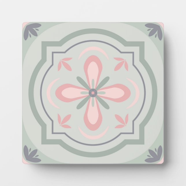 Plaque Photo Carreaux Floraux Pastel Verts (Devant)