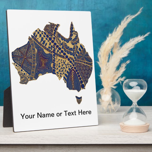 Plaque Photo Carte d'Australie Doodle Marron Rouge Bleu (Côté)
