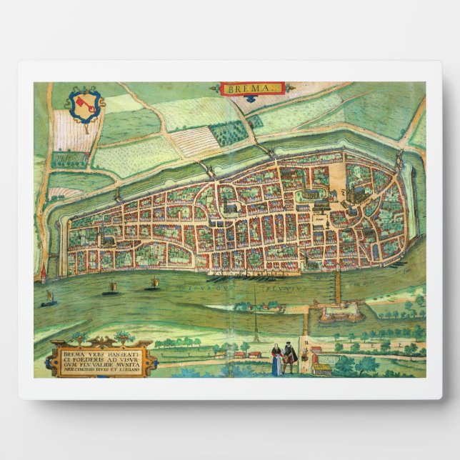Plaque Photo Carte de Brême, extraite de 'Civitates Orbis Terra (Devant)