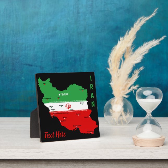 Plaque Photo Carte de l'Iran avec drapeau et emblème (Insitu)