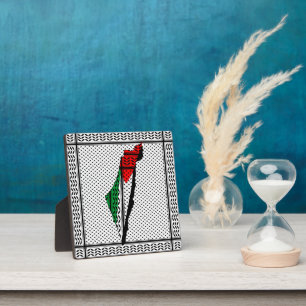Plaque Photo Carte de Palestine avec drapeau et Motif Keffiyeg