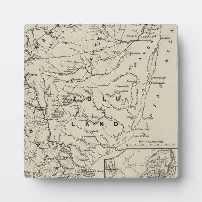 Plaque Photo Carte de Zululand avec les frontières adjacentes (Devant)