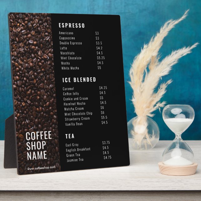 Plaque Photo Carte des prix du logo de la cafétéria Cuivre noir (Côté)