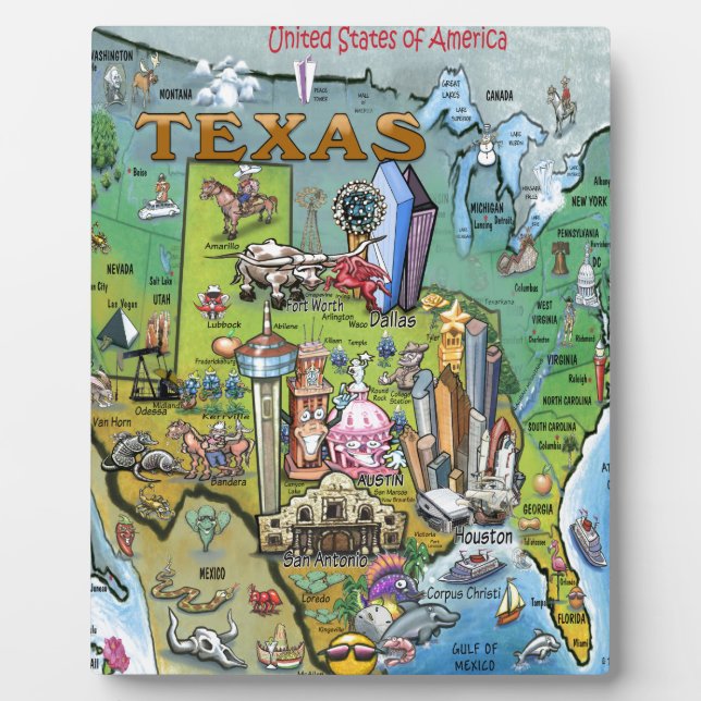 Plaque Photo Carte Texas USA (Devant)
