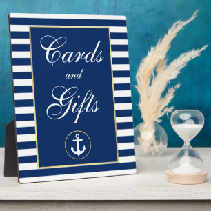 Plaque Photo Cartes de mariage Nautique Bleu Stripes Cadeaux