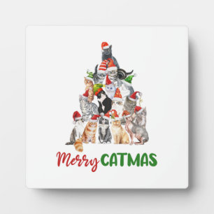 Plaque Photo Cat Christmas Tree Amoureux des chats Noël Fêtes d