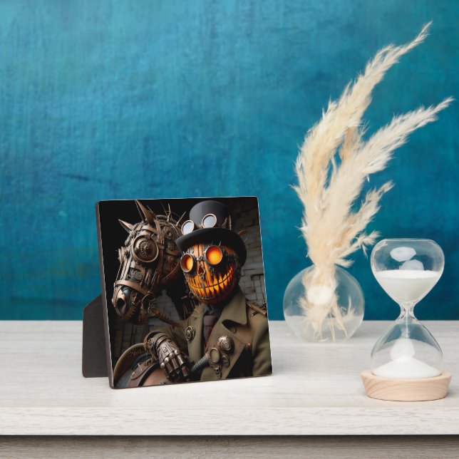 Plaque Photo Cavalier de la citrouille Steampunk Halloween (Insitu)