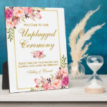 Plaque Photo Cérémonie florale de Mariage rose or débranché<br><div class="desc">Aquarelle Floral Rose Blush Gold Ceremony Mariage Plaque de table débranchée</div>
