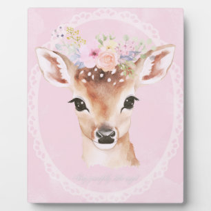 Plaque Photo Cerf de Bébé doux avec couronne de fleurs Pépini