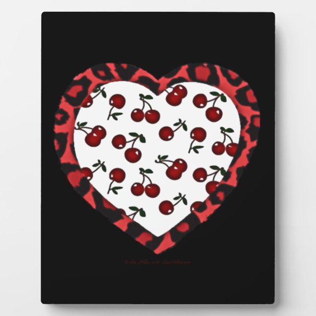 Plaque Photo Cerises Rockabilly RAB Impression de léopard coeur (Devant)