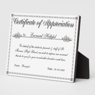 Plaque Photo Certificat d'appréciation Prix personnalisé