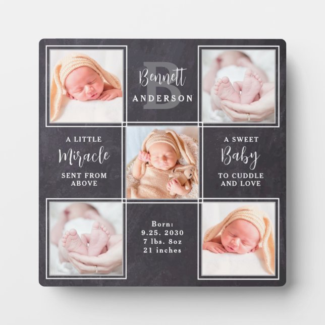Plaque Photo Chalkboard 5 Photo Collage Personnalisé Nouveau bé (Devant)