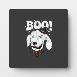 Plaque Photo Chapeau de sorcière de chien Halloween Boo Chauves