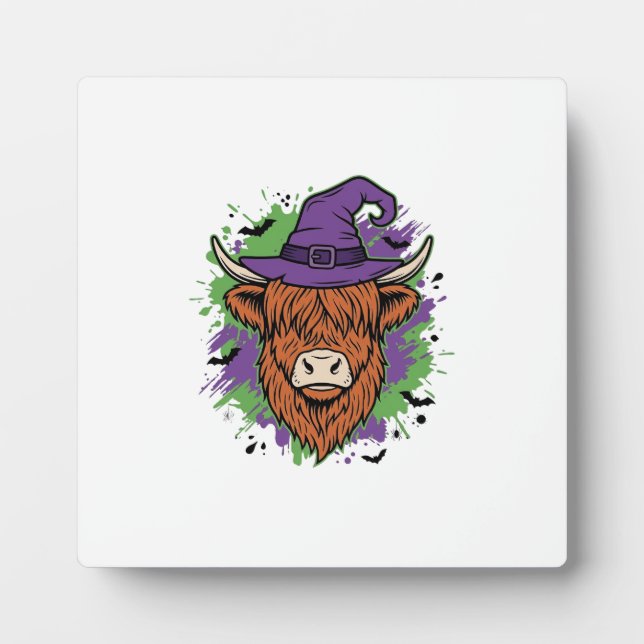 Plaque Photo Chapeau de sorcière de vache des Highlands Hallowe (Devant)