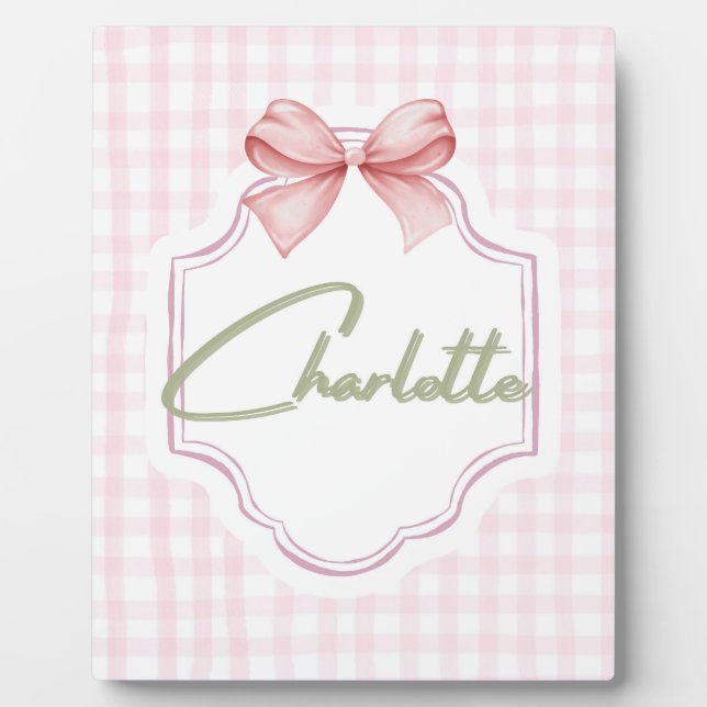 Plaque Photo Charlotte Personnalisée Pink Bow & En vichy Print (Devant)