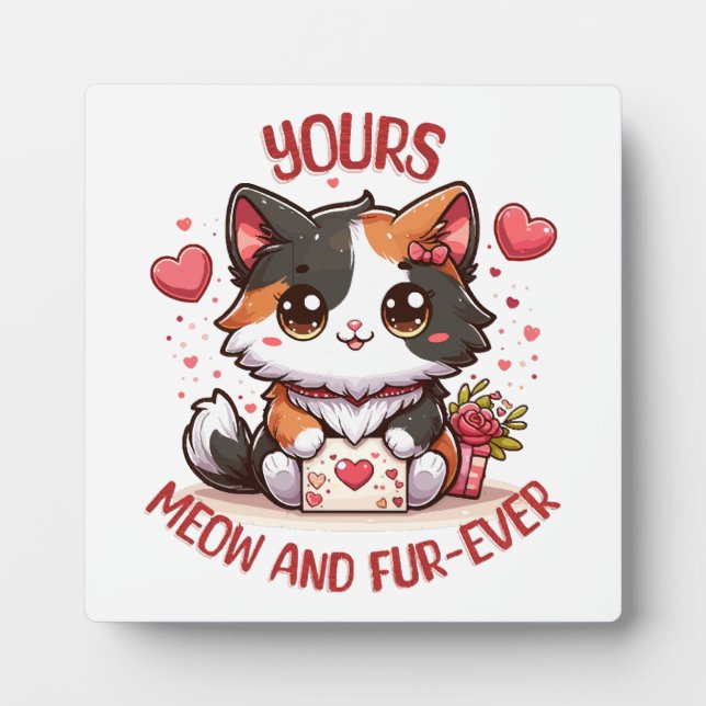 Plaque Photo Chat calico adorable pour la Saint-Valentin  (Devant)