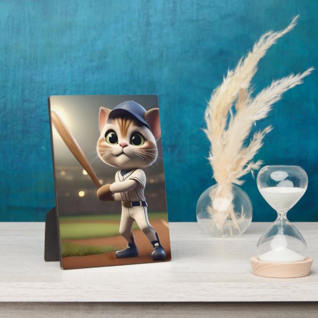 Plaque Photo Chat de baseball 3D amusant, (Côté)