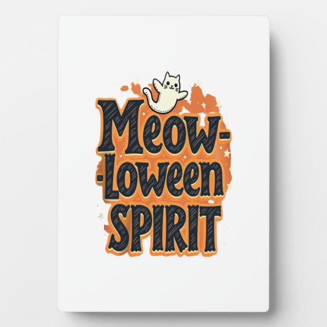 Plaque Photo Chat d'esprit de Meow-loween (Devant)