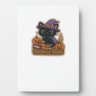 Plaque Photo Chat d'Halloween avec des livres magiques Broderi