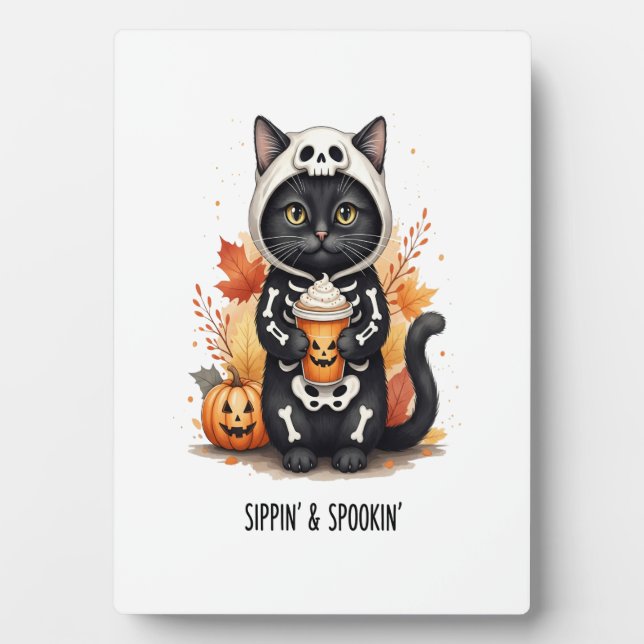 Plaque Photo Chat d'Halloween mignon et effrayant (Devant)