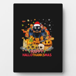 Plaque Photo Chat drôle Hallothanksmas Halloween Thanksgiv