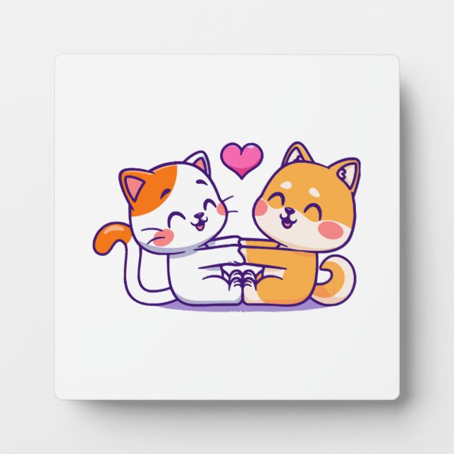Plaque Photo Chat et Shiba Inu (Devant)