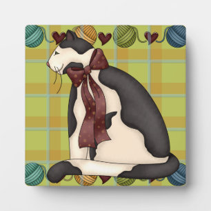 Plaque Photo Chat Kitty sur Plaid
