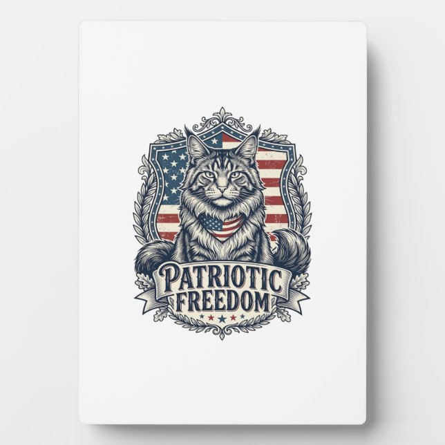 Plaque Photo Chat Maine Coon Patriotique (Devant)