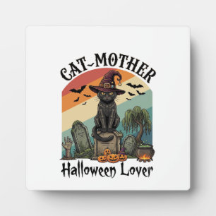 Plaque Photo Chat Mère Halloween Amant Chapeau de Sorcière Noir
