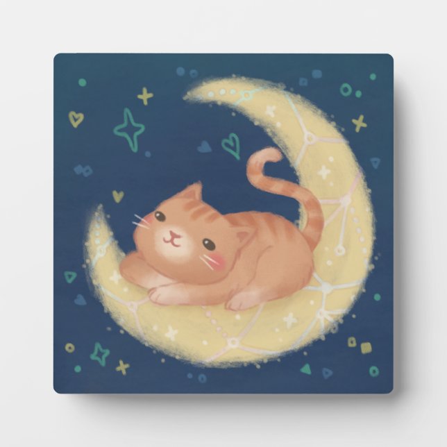 Plaque Photo Chat mignon sur la Lune (Devant)