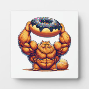 Plaque Photo Chat Musclé qui Soulève un Beignet