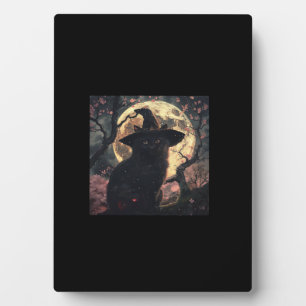 Plaque Photo Chat noir avec Casquette sorcier Halloween