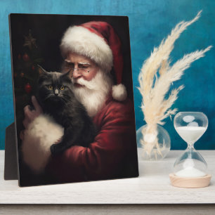 Plaque Photo Chat noir avec le Père Noël Noël festif