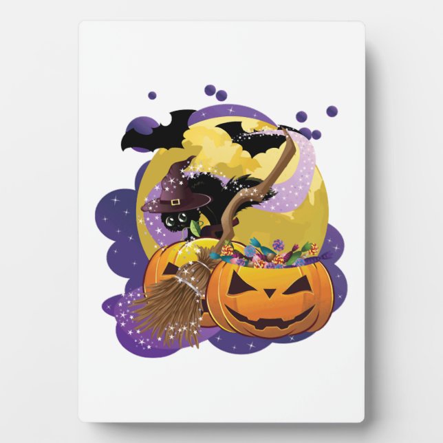 Plaque Photo chat noir d'Halloween (Devant)
