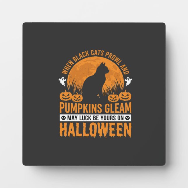 Plaque Photo Chat noir d'Halloween Citrouille Lune Design_1 (Devant)