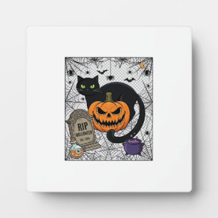 Plaque Photo Chat noir d'Halloween Citrouille Pierre tombale Ch